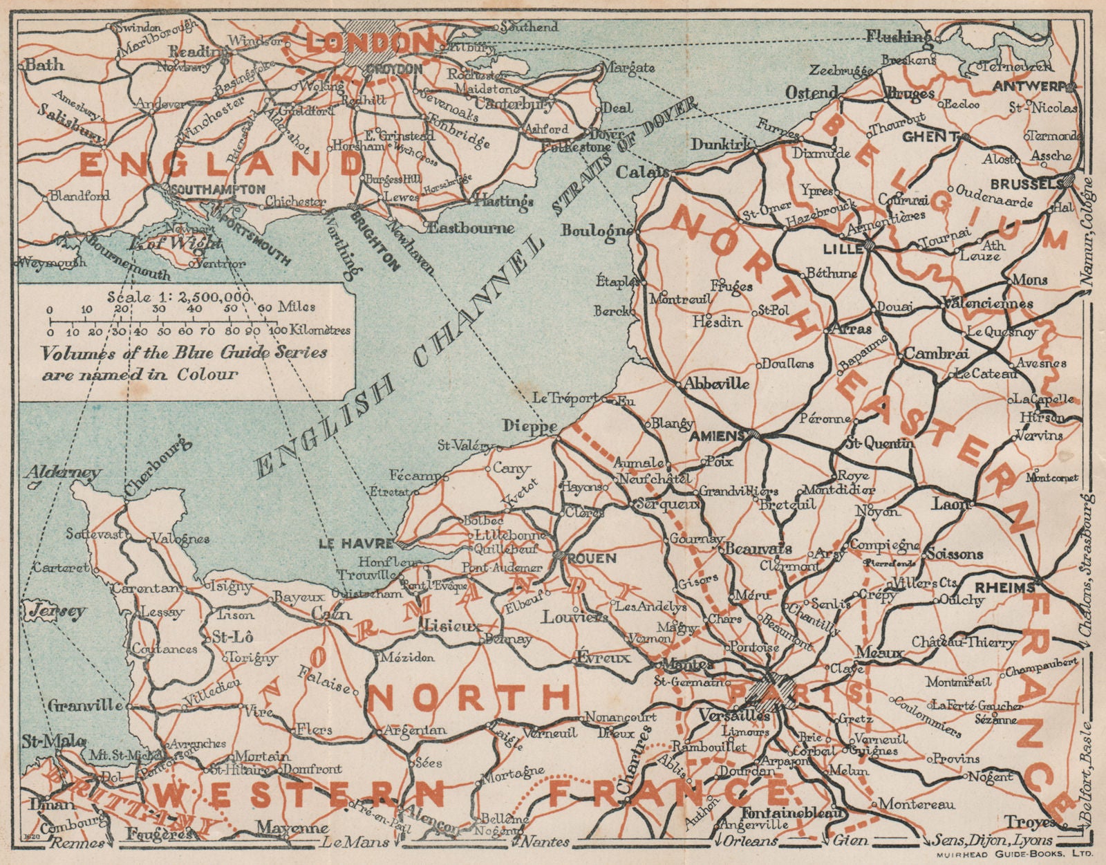 NORTHERN FRANCE & ENGLISH CHANNEL FERRY CROSSINGS. Vintage map plan 1927